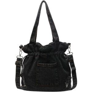 Black Denim Large Crossbody Tote Bag for Women Stylish Durable Handbag